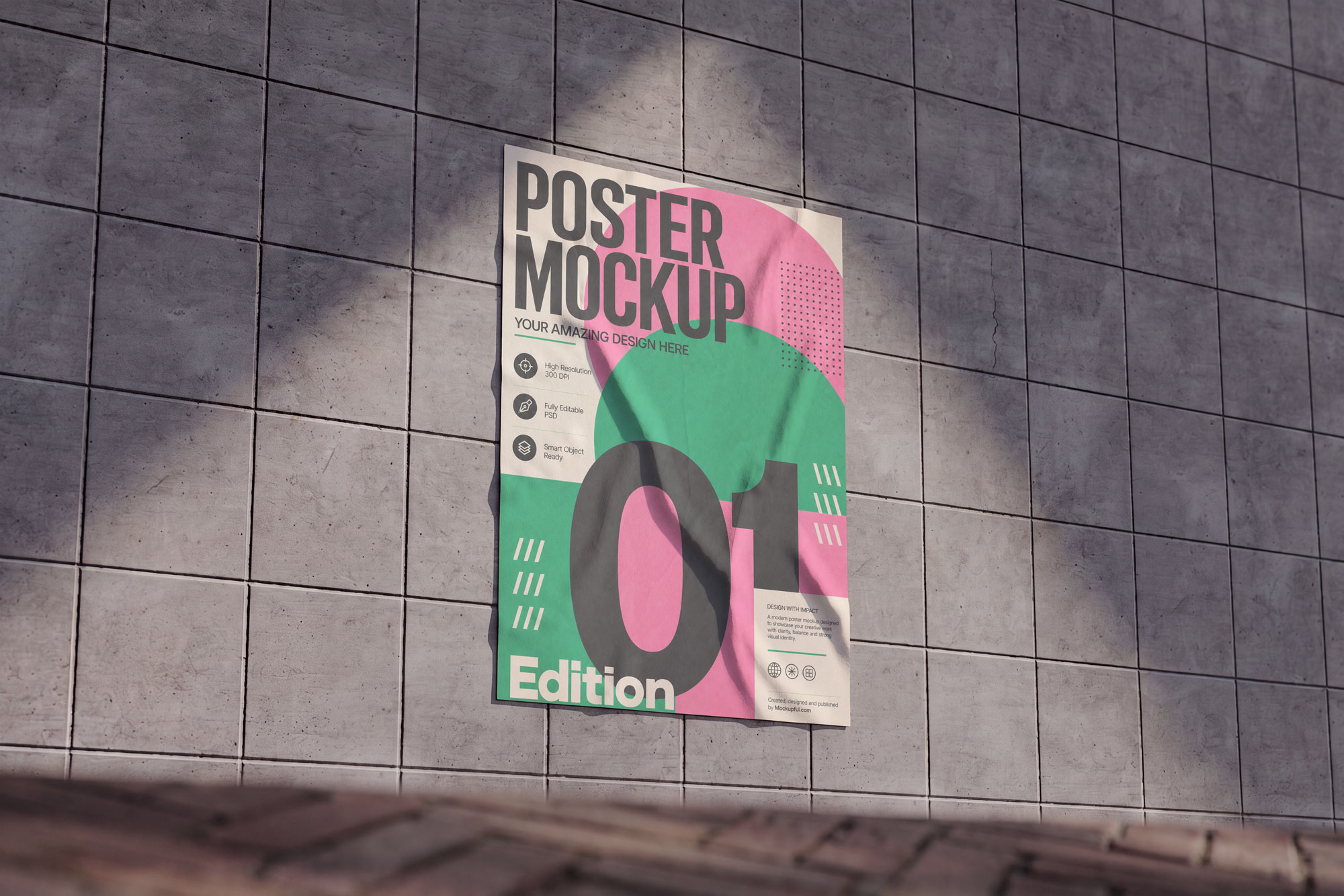 Free Poster on Concrete Wall Mockup