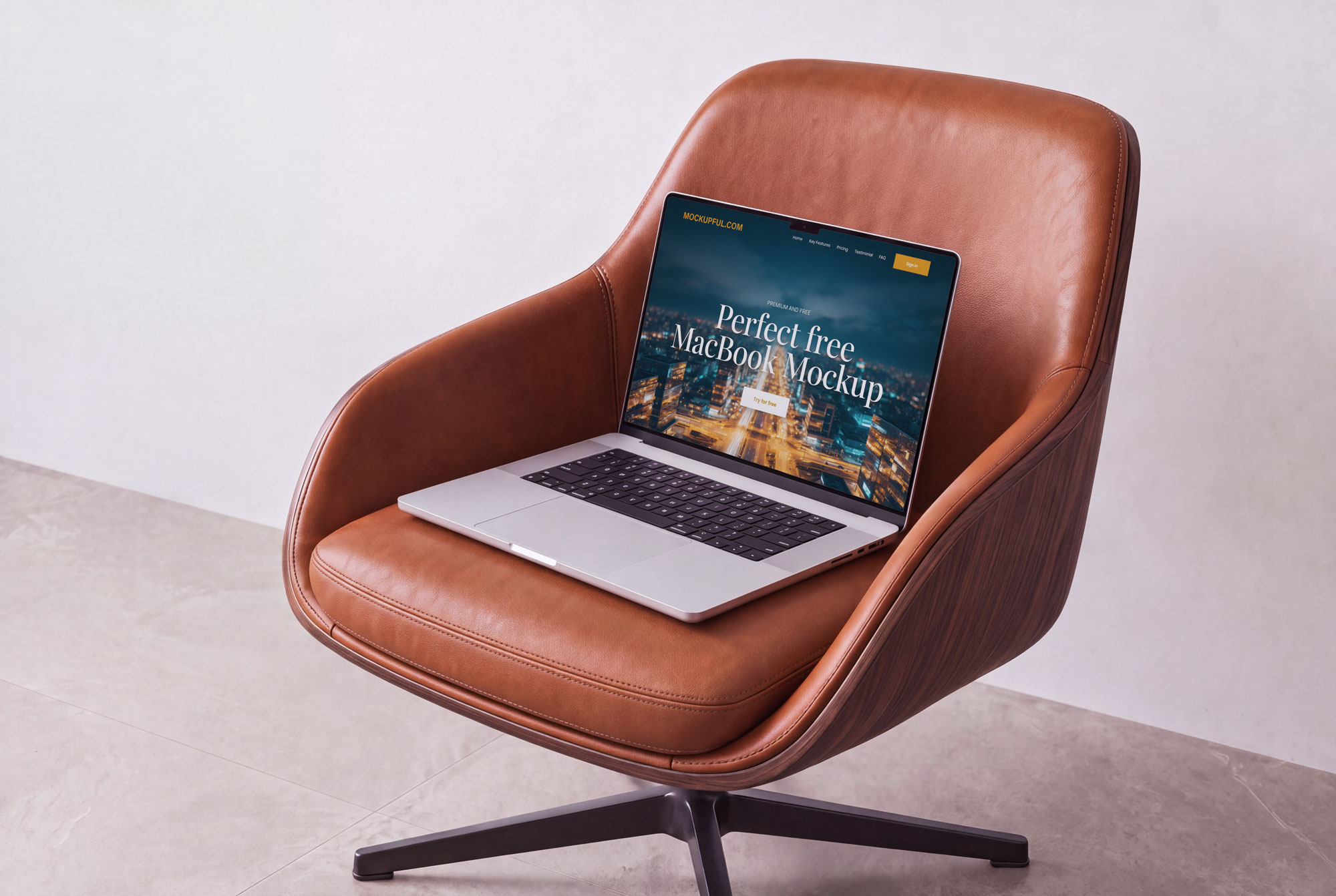 Free MacBook on Chair Mockup
