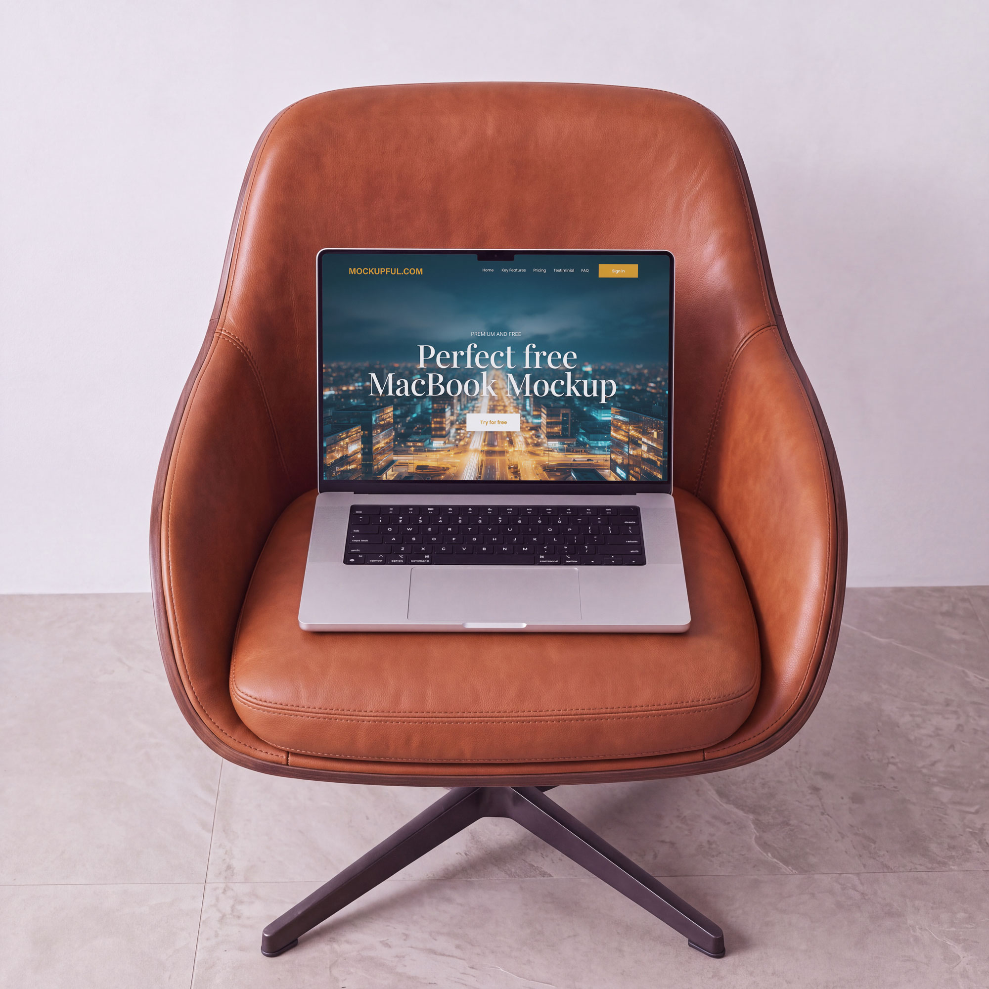 Free MacBook on Chair Mockup