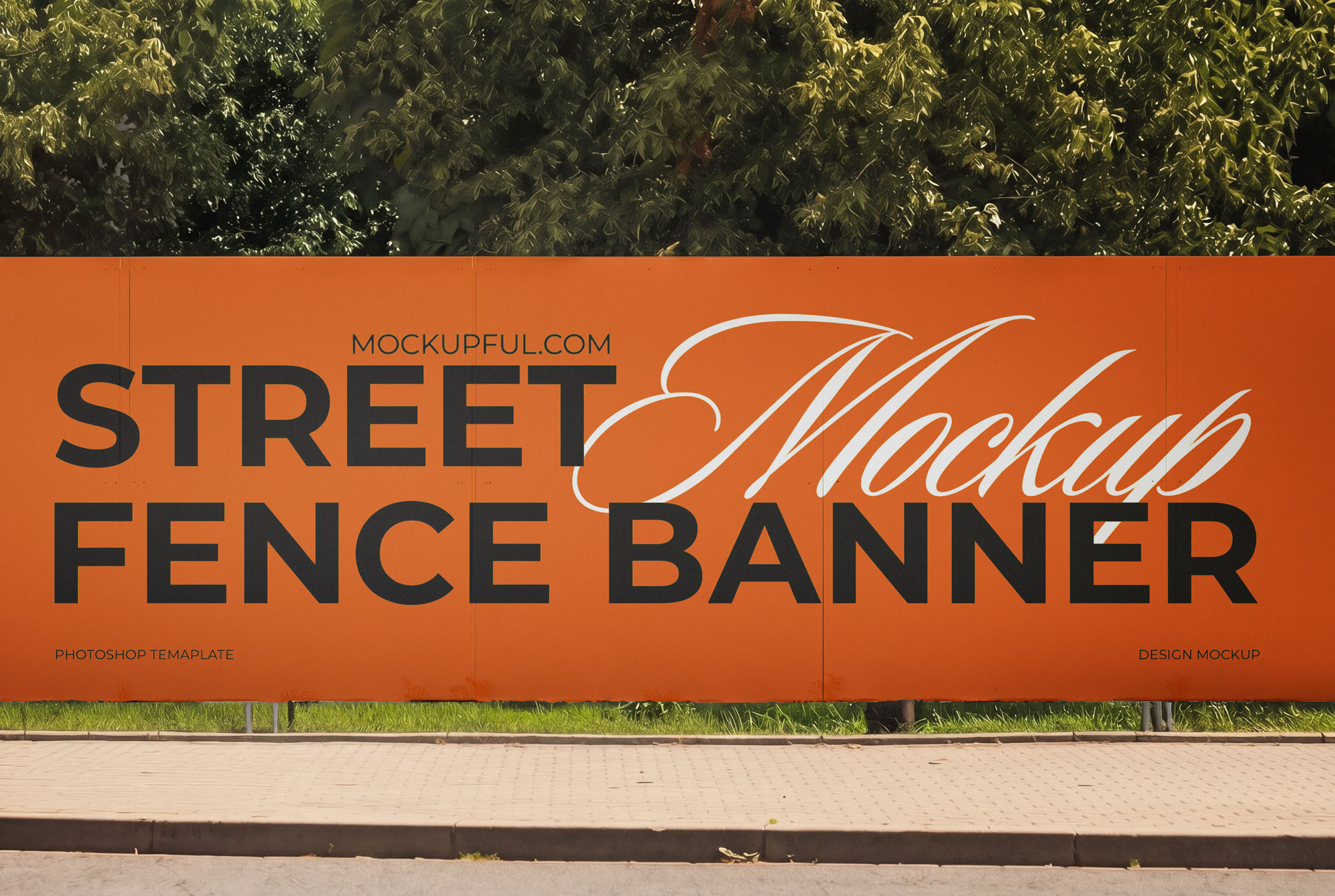 Free Street Fence Banner Mockup